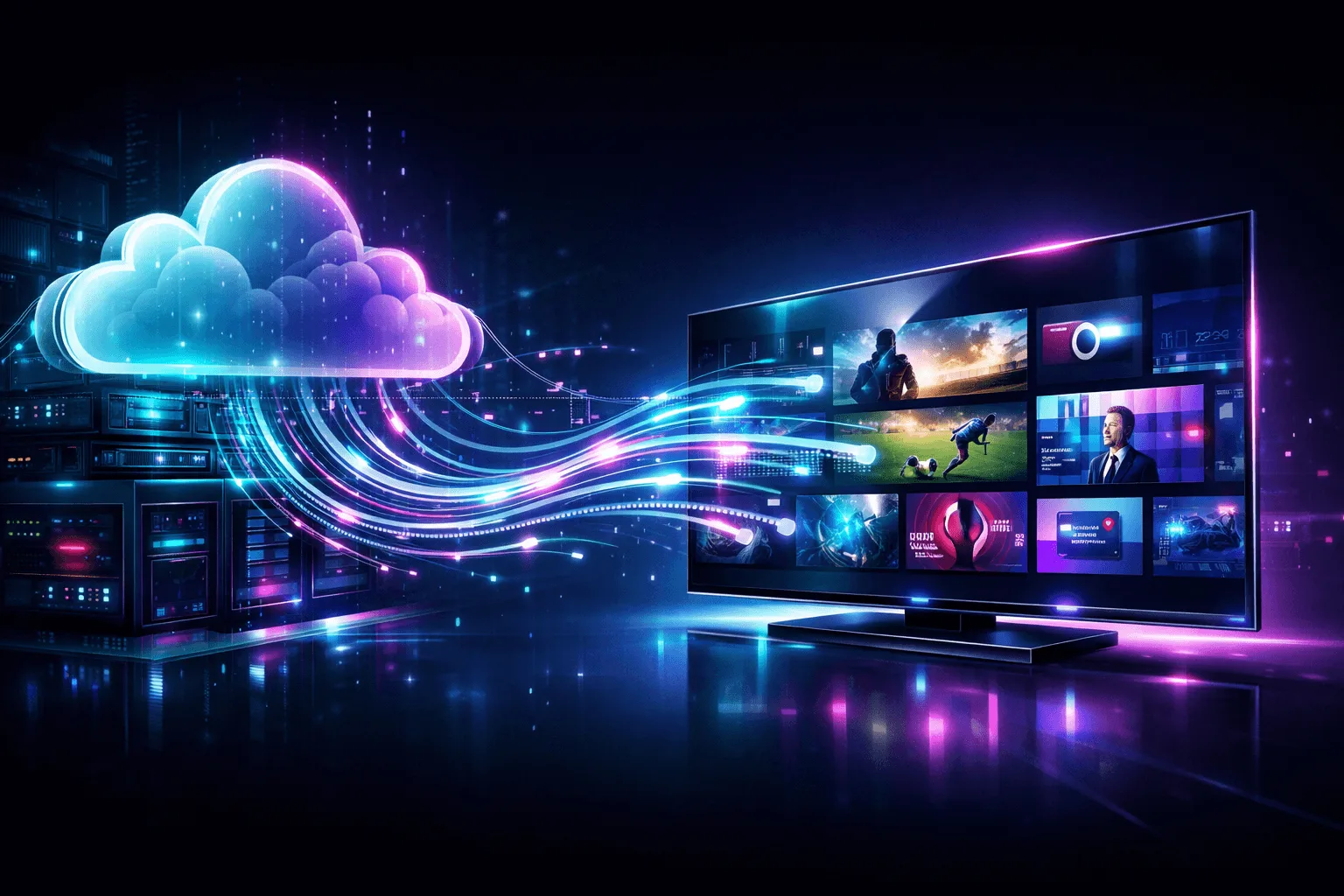 Technologie IPTV - Serveur cloud streaming vers Smart TV avec flux de données