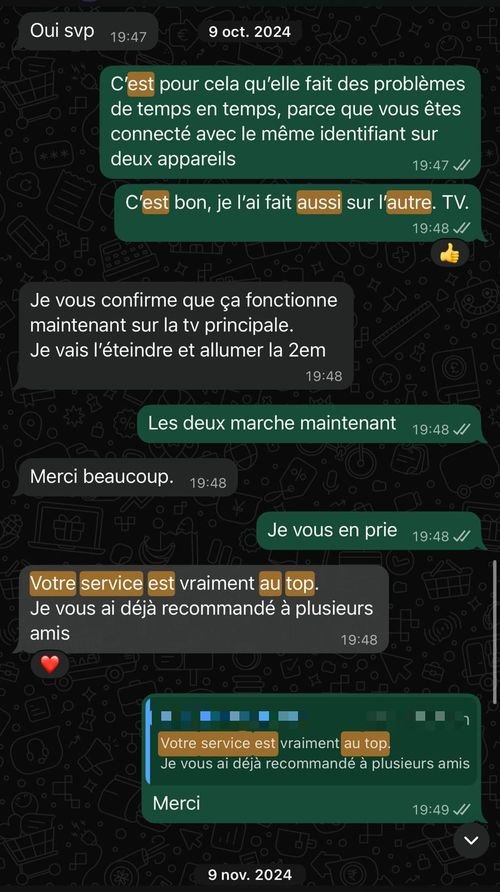 Capture WhatsApp avis client Benoit G.