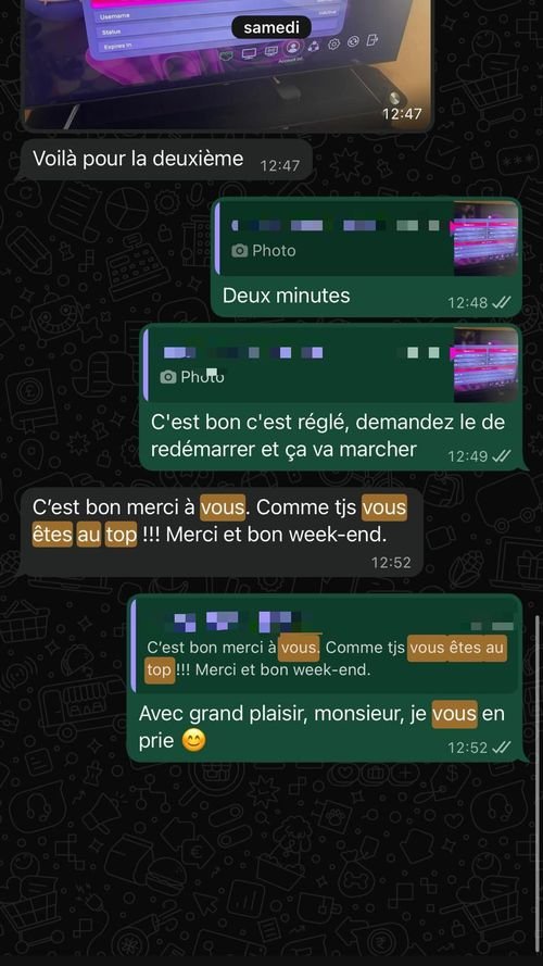 Capture WhatsApp avis client Alex
